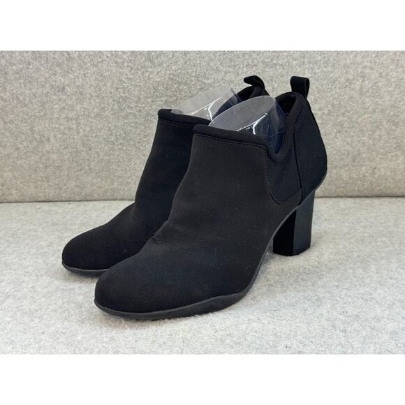 AK Anne Klein Sport Kerry - Black Round Toe PULL ON Ankle Bootie Heels - 10M - Picture 1 of 8